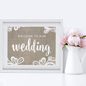 Andaz Press Unframed Wedding Party Signs, 8.5x11-inch, Burlap Lace, Welcome to Our Wedding, Cards and Gifts, Please Take One Favors, Please Sign Guestbook, 4-Pack, Frames Sold Separately