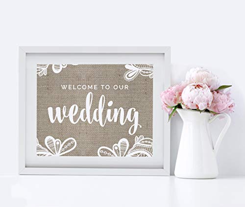 Andaz Press Unframed Wedding Party Signs, 8.5x11-inch, Burlap Lace, Welcome to Our Wedding, Cards and Gifts, Please Take One Favors, Please Sign Guestbook, 4-Pack, Frames Sold Separately