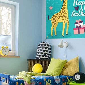 5665 Happy Birthday Backdrop Banner Decor Mint Green – Giraffe Animals Theme Happy Birthday Party Decorations for Boys Girls Supplies