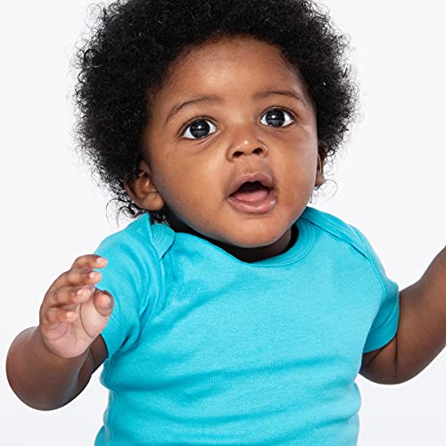 LAMAZE Baby Super Combed Natural Cotton Short Sleeve Bodysuit, Snap Closure, 3 Pack, Grey/Yellow/Blue, Newborn
