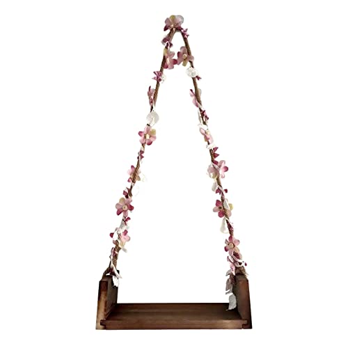 TOOYFUL Wooden Swings Seats for Newborn Boys Girls Photography Props, with Flower Ropes Hanging Swing Seat for Baby Memorable Photo Shooting-Coffee