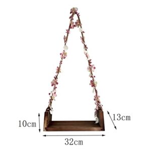 TOOYFUL Wooden Swings Seats for Newborn Boys Girls Photography Props, with Flower Ropes Hanging Swing Seat for Baby Memorable Photo Shooting-Coffee