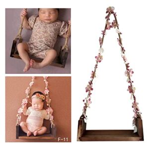 TOOYFUL Wooden Swings Seats for Newborn Boys Girls Photography Props, with Flower Ropes Hanging Swing Seat for Baby Memorable Photo Shooting-Coffee