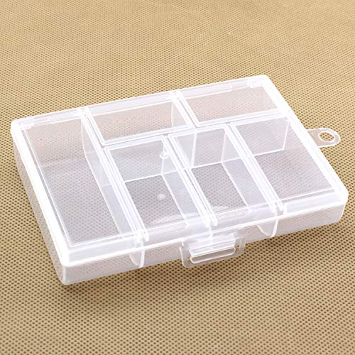 X-AT 4 Pack Mini Clear Plastic Jewelry Box,6 Grid Small Craft Storage bead organizer with Hanging Design