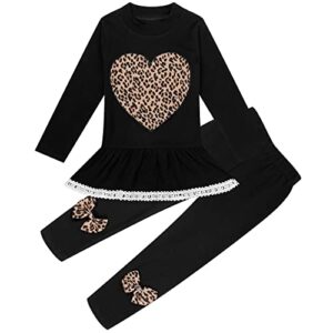 retsugo toddler baby girls leopard heart fall winter clothes set kids valentine’s day school girl outfit cute pullover shirt and pants set (6659-6t)