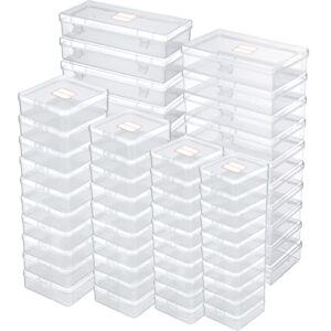 60 pcs mixed sizes small plastic clear rectangular box mini bead storage containers for beads empty small containers with hinged lids with 5 sheets label stickers for beads crafts small items jewelry