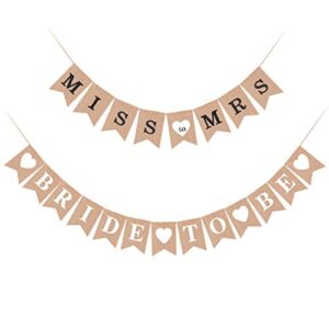 anyi16 bride to be banner & miss to mrs banner ,2 pieces burlap banner bridal shower banner rustic bunting garland for party decorations supplie