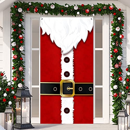 Christmas Door Cover Santa Claus Door Cover Cloth Santa Suit Xmas Door Banner Backdrop Winter Holiday Door Cover for Christmas Eve New Year Home Party Decoration Supplies, 71 x 35 Inch