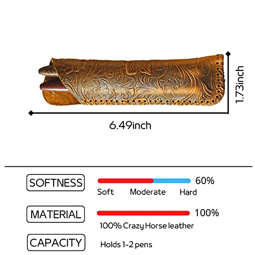 TechMoonPro Leather Pen Case,Double Pencil Case for Handmade Crazy Horse Leather,for Apple Pencil,Pen(Carved)