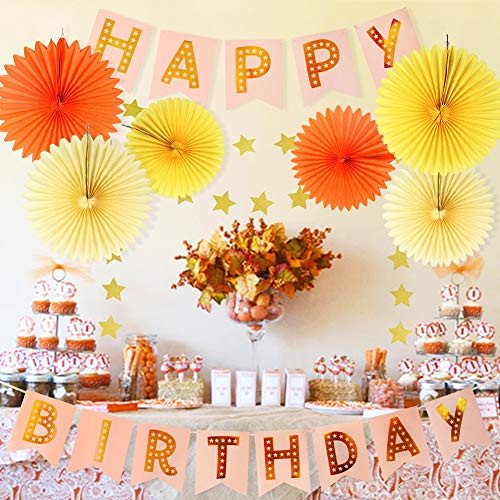 Fall Birthday Decorations Kit Autumn Birthday Party Decor Fall Party Decor Tissue Paper Fan Happy Birthday Banner Paper Star Garland Baby Shower Wall Hanging Decoration Autumn Thanksgiving Decorations