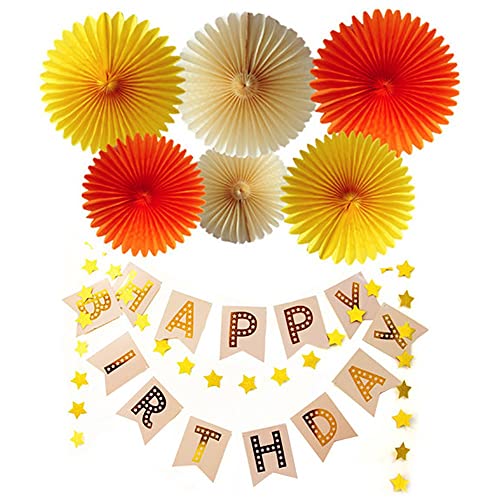 Fall Birthday Decorations Kit Autumn Birthday Party Decor Fall Party Decor Tissue Paper Fan Happy Birthday Banner Paper Star Garland Baby Shower Wall Hanging Decoration Autumn Thanksgiving Decorations