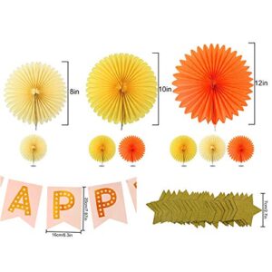 Fall Birthday Decorations Kit Autumn Birthday Party Decor Fall Party Decor Tissue Paper Fan Happy Birthday Banner Paper Star Garland Baby Shower Wall Hanging Decoration Autumn Thanksgiving Decorations