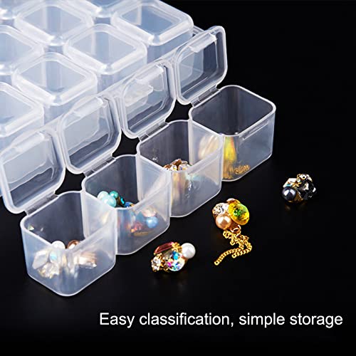 KQIWXLN Plastic Jewelry Organizer-Nail Jewelry Storage Box Craft & Sewing Supplies Storage 28 Grids For Beads, Jewelry, Tools, Pill And Fishing Lures (Clear Plastic ).