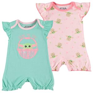 star wars baby girls ruffled sleeve shortie 2-pack – baby yoda baby bodysuit 2-pack – baby girls clothing (pink/green, 12m)