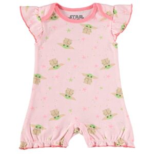 Star Wars Baby Girls Ruffled Sleeve Shortie 2-Pack - Baby Yoda Baby Bodysuit 2-Pack - Baby Girls Clothing (Pink/Green, 12M)