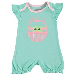 Star Wars Baby Girls Ruffled Sleeve Shortie 2-Pack - Baby Yoda Baby Bodysuit 2-Pack - Baby Girls Clothing (Pink/Green, 12M)