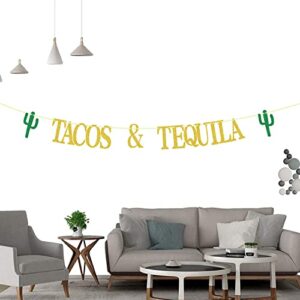 Tacos & Tequila Banner, Gold Taco Banner for Mexician Taco Party/Taco Tuesdays/Tacos and Tequila Party/for Mexican Fiesta Fiesta/Birthday Decorations Gold Glitter