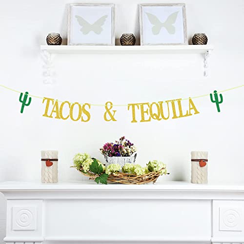 Tacos & Tequila Banner, Gold Taco Banner for Mexician Taco Party/Taco Tuesdays/Tacos and Tequila Party/for Mexican Fiesta Fiesta/Birthday Decorations Gold Glitter