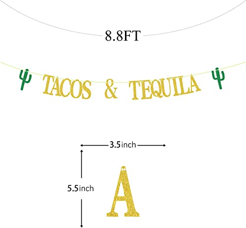 Tacos & Tequila Banner, Gold Taco Banner for Mexician Taco Party/Taco Tuesdays/Tacos and Tequila Party/for Mexican Fiesta Fiesta/Birthday Decorations Gold Glitter