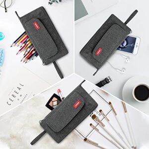 Big Capacity Pencil Case Large Pen Pouch Bag Office College School Travel Organizer Stationery Pouch Zipper Pencil Holder with Easy Grip Handle (Grey)