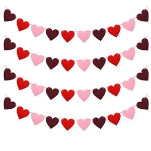 saktopdeco 4 pack felt heart garland heart banner valentines day banner for wedding anniversary romantic decorations