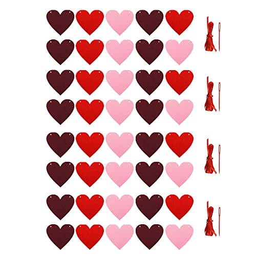 SaktopDeco 4 Pack Felt Heart Garland Heart Banner Valentines Day Banner for Wedding Anniversary Romantic Decorations