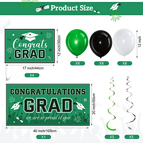 40 Pieces Graduation Party Decorations 2022 Graduation Parade Car Supplies Kit Congratulations Grad Car Banner with Rope, Graduation Car Flag, Hanging Swirls and Latex Balloons (Green)