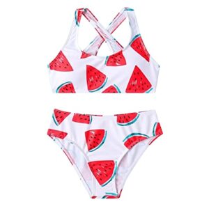 EnJoCho Toddler Beach Bodysuits Crisscross Piece Swimsuit Watermelon Print Floral Small Two Cute Summer Girls' (White, 8 Years)