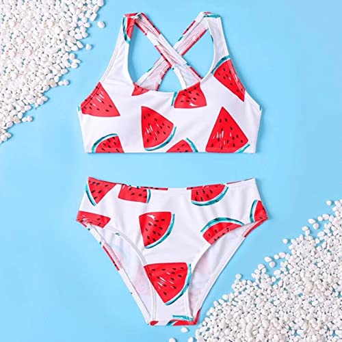 EnJoCho Toddler Beach Bodysuits Crisscross Piece Swimsuit Watermelon Print Floral Small Two Cute Summer Girls' (White, 8 Years)