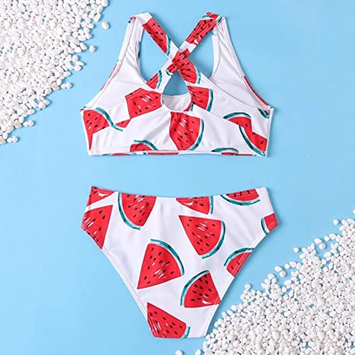 EnJoCho Toddler Beach Bodysuits Crisscross Piece Swimsuit Watermelon Print Floral Small Two Cute Summer Girls' (White, 8 Years)