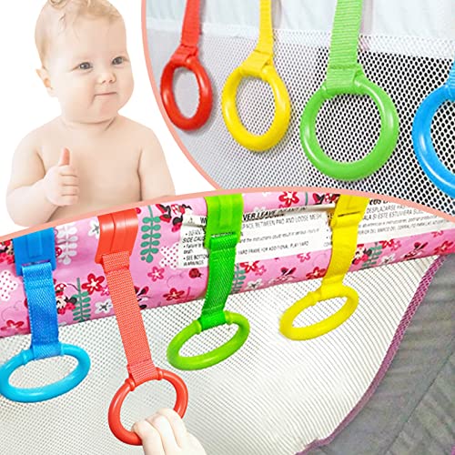 4 Pieces Baby Crib Pull Ring Baby Stand Up Walker Tool Ring Baby Bed Stand Up Rings Walking Assistant Toddler Activity Kids Walking Training Tool