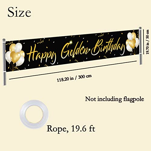 Labakita Large Happy Golden Birthday Banner, Golden Birthday Party Banner, 5th, 21st, 24th, 25th, 28th, 30th, 50th 60th Birthday Decorations Supplies