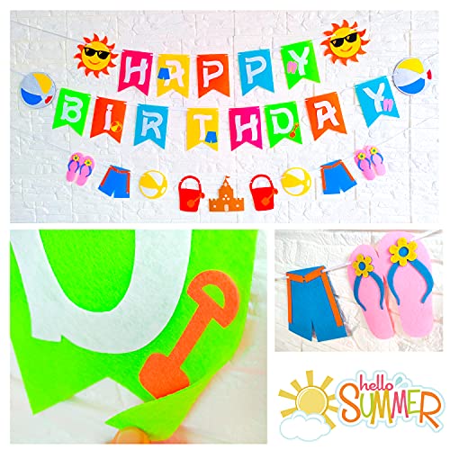 Beach Birthday Banner Garland Decorations for Hawaiian Aloha Luau Beach Pool Barbecue Party Beach Ball Happy Birthday Party Favor Supplies