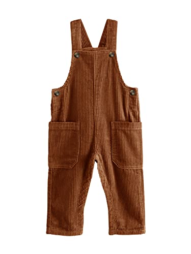 Ciaorbis Kids Girl Boy Corduroy Overall Solid One-Piece Pants with 2 Pocket Suspender Trousers 4-6Years