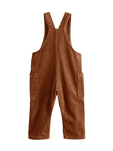 Ciaorbis Kids Girl Boy Corduroy Overall Solid One-Piece Pants with 2 Pocket Suspender Trousers 4-6Years