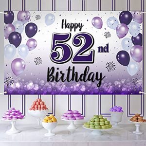 laskyer happy 52nd birthday purple large banner – cheers to 52 years old birthday home wall photoprop backdrop,52nd birthday party decorations.
