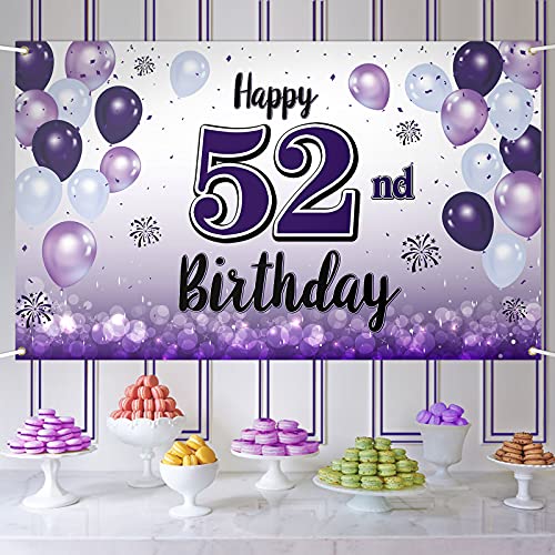 LASKYER Happy 52nd Birthday Purple Large Banner - Cheers to 52 Years Old Birthday Home Wall Photoprop Backdrop,52nd Birthday Party Decorations.