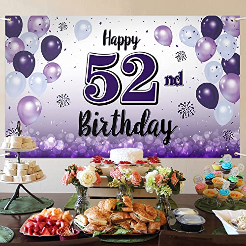 LASKYER Happy 52nd Birthday Purple Large Banner - Cheers to 52 Years Old Birthday Home Wall Photoprop Backdrop,52nd Birthday Party Decorations.