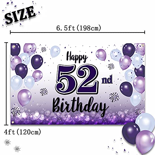 LASKYER Happy 52nd Birthday Purple Large Banner - Cheers to 52 Years Old Birthday Home Wall Photoprop Backdrop,52nd Birthday Party Decorations.