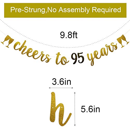 Cheers to 95 Years Banner,Pre-Strung,Gold and Black Glitter Paper Party Decorations for 95th Wedding Anniversary 95 Years Old 95TH Birthday Party Supplies Letters Black and Gold Betteryanzi
