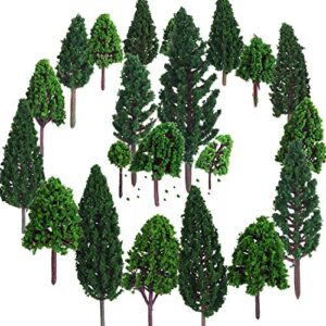 bememo 22 pieces model trees 1.18 – 6.29 inch mini diorama trees mixed model tree train trees miniature forest railroad scenery pine trees architecture trees for diy scenery landscape, natural green