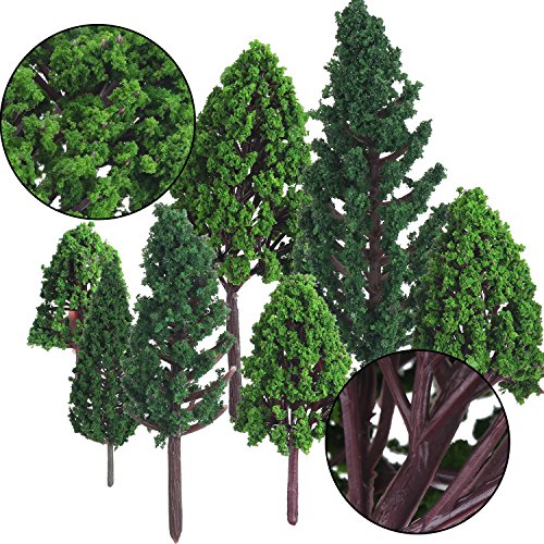 Bememo 22 Pieces Model Trees 1.18 - 6.29 Inch Mini Diorama Trees Mixed Model Tree Train Trees Miniature Forest Railroad Scenery Pine Trees Architecture Trees for DIY Scenery Landscape, Natural Green