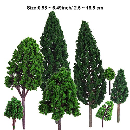 Bememo 22 Pieces Model Trees 1.18 - 6.29 Inch Mini Diorama Trees Mixed Model Tree Train Trees Miniature Forest Railroad Scenery Pine Trees Architecture Trees for DIY Scenery Landscape, Natural Green