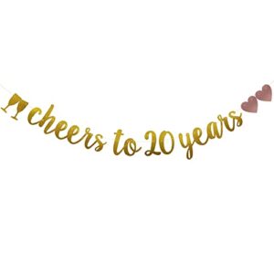 cheers to 20 years banner, pre-strung, gold glitter paper garlands for 20th birthday / wedding anniversary party decorations supplies, no assembly required,(gold)sunbetterland
