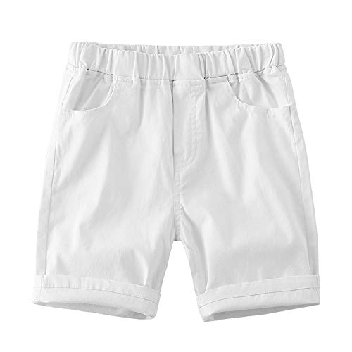 ZiweiStar Toddler Kids Summer Cotton Comfort Soft Baby Sport Jogger Shorts Boys Girls Casual Uniform Pants with Pockets 2-8Y White