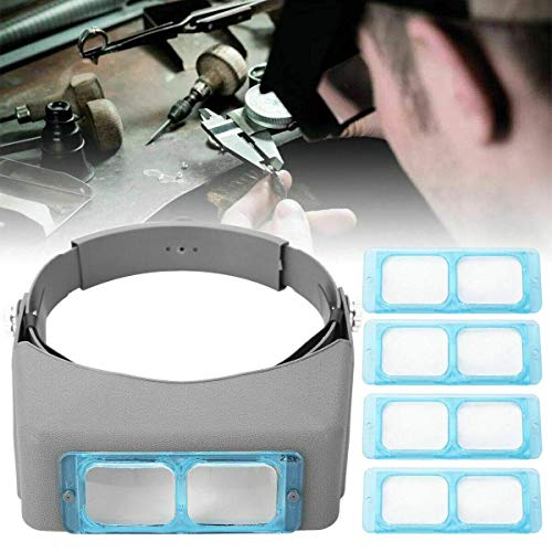 Headband Magnifier Binocular Magnifying Glass Jewelry Magnifiers Double Lens with Lens -1.5X 2X 2.5X 3.5X Magnification, Reading Magnifier Glasses Watchmaking Binocular Magnifier Watch Repair Tool