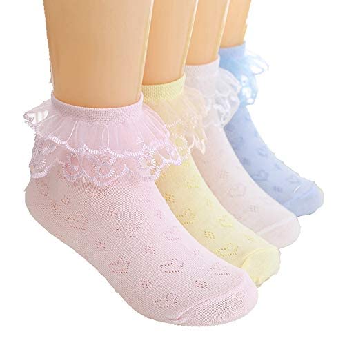 Hopply Girls Lace Ankle Socks Ruffle Frilly Cotton Socks Trim Lace,Princess Socks for Big Girls 4 Pack (as1, age, 6_years, 8_years, 4pairs, L)