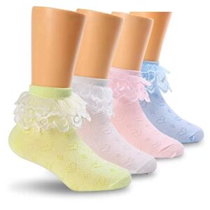 hopply girls lace ankle socks ruffle frilly cotton socks trim lace,princess socks for big girls 4 pack (as1, age, 6_years, 8_years, 4pairs, l)