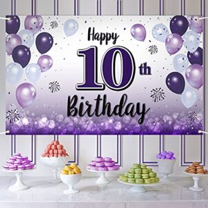 laskyer happy 10th birthday purple large banner – cheers to ten years old birthday home wall photoprop backdrop,10th birthday party decorations.