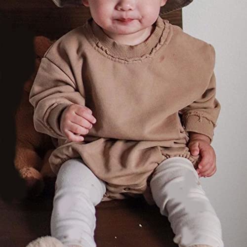 Ashmyova Baby Boys Girls Crewneck Sweatshirt Romper Toddler Pullover Sweater Bodysuits Fall Winter Clothes Khaki Romper Size 12-18 Months